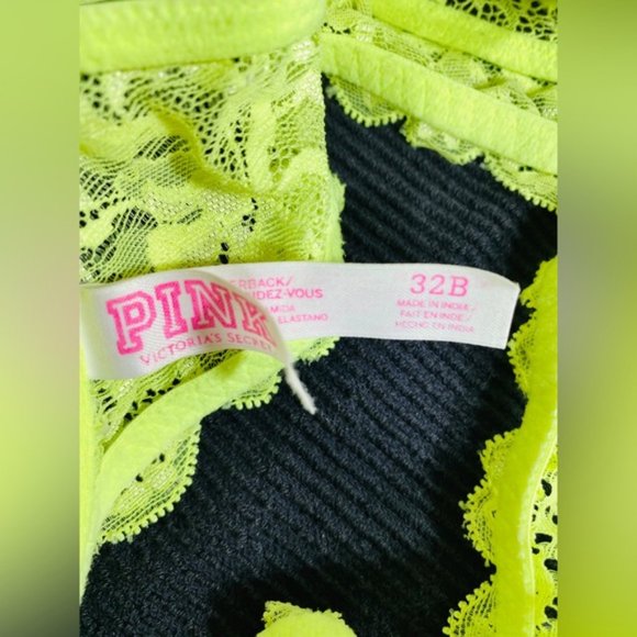 PINK by VICTORIA SECRET "The Date" Lime Green Yellow Lace Bra - Picture 8 of 16